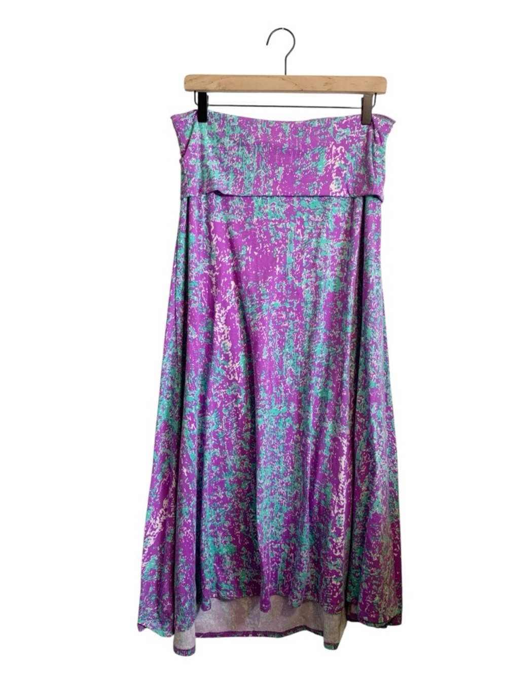 LuLaRoe Purple & Green Patterned A-Line Fold Over Waistband Maxi Skirt M/L